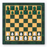 4.1-Inch Pro Staunton Weighted Chess Set Combo - Green & White Painted Boxwood Pieces with Board and Storage Box - chessboard top view