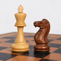 4.1" Pro Staunton Weighted Golden Rosewood Chess Set with 22.5" Ebony & Acacia Chessboard and Storage Box Combo - king and knight close-up