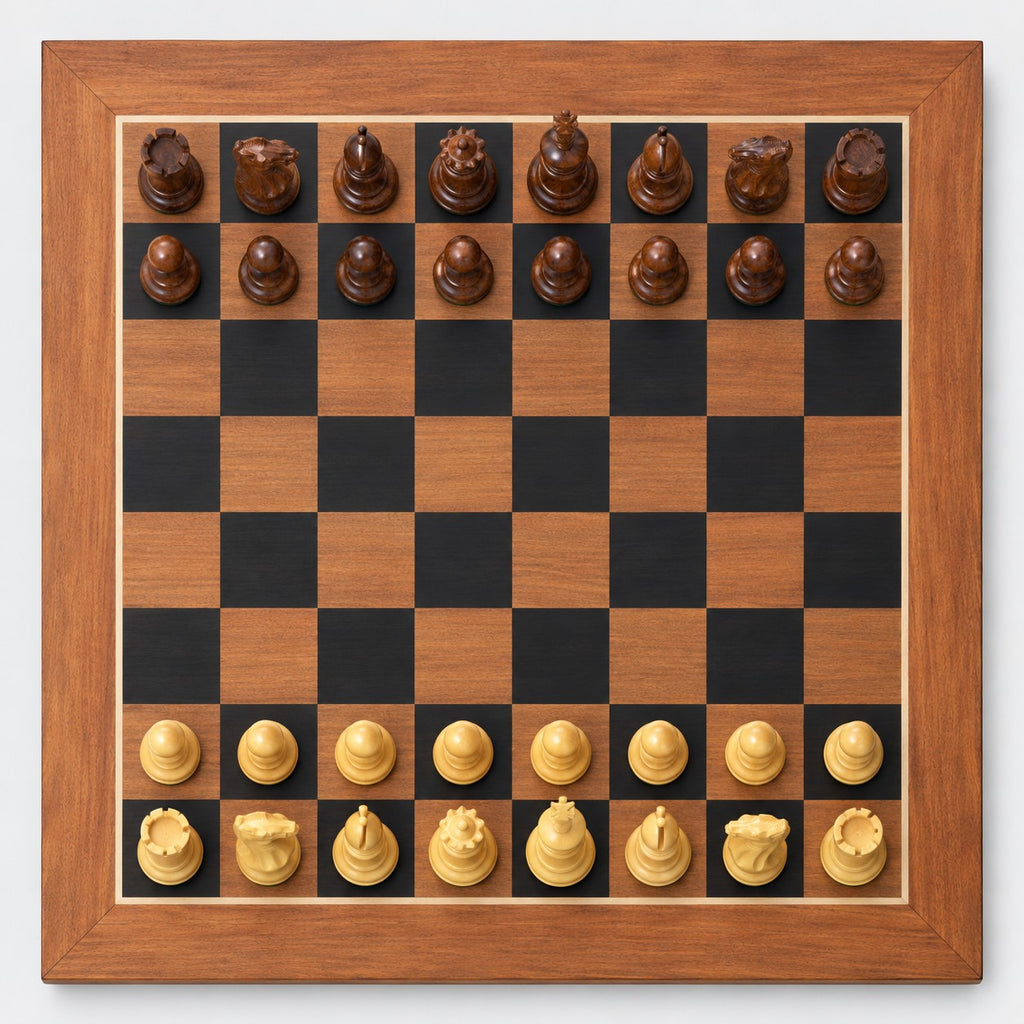 4.1" Pro Staunton Weighted Golden Rosewood Chess Set with 22.5" Ebony & Acacia Chessboard and Storage Box Combo - chessboard top view