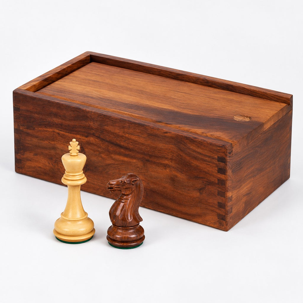 4.1" Pro Staunton Weighted Golden Rosewood Chess Set with 22.5" Ebony & Acacia Chessboard and Storage Box Combo - storage box