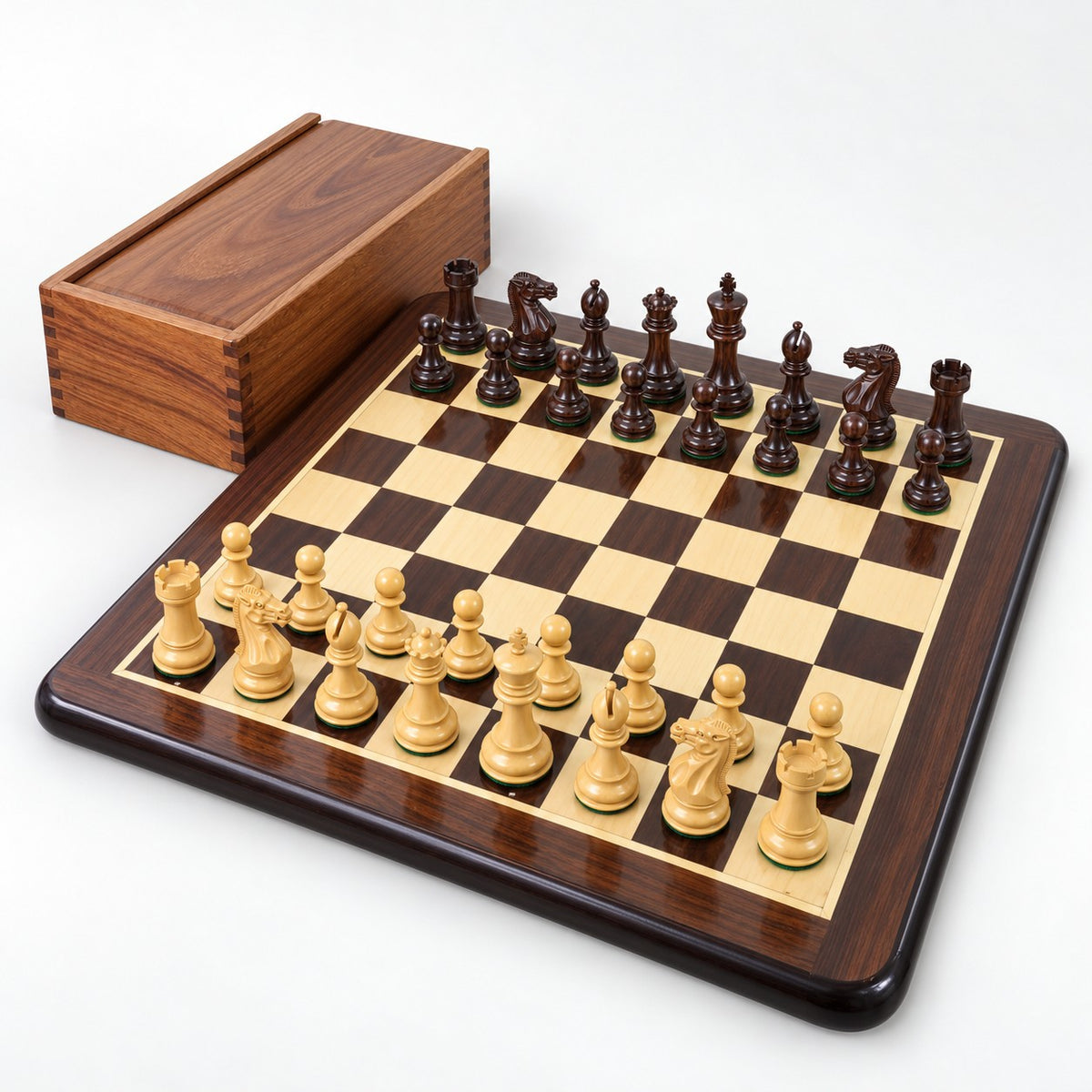 4.1" Pro Staunton Weighted Rosewood Chess Pieces Set with 21" Chess Board and Wooden Storage Box Combo - complete set