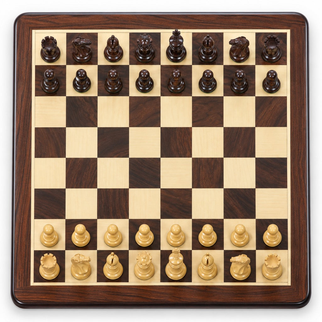 4.1" Pro Staunton Weighted Rosewood Chess Pieces Set with 21" Chess Board and Wooden Storage Box Combo - chessboard top view