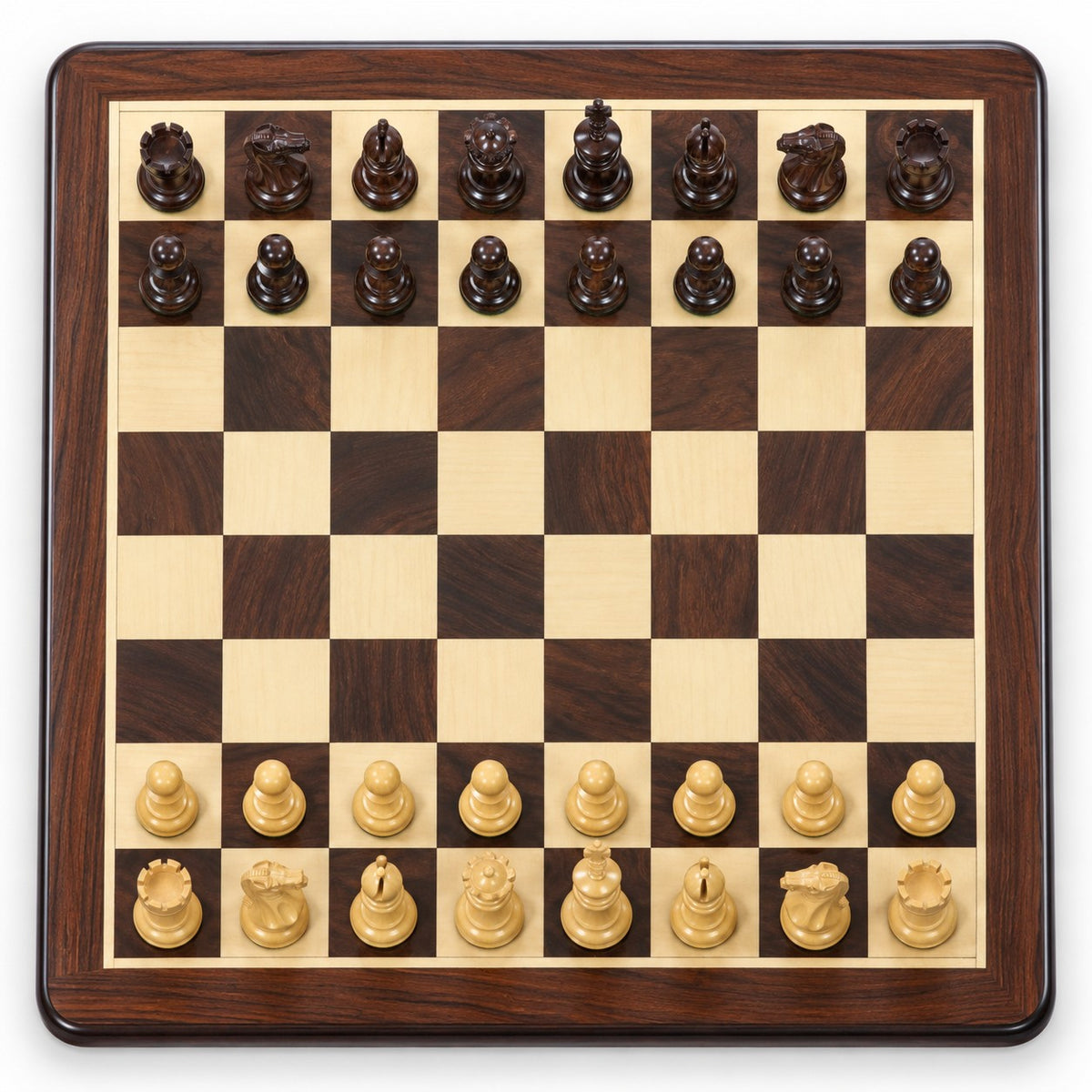 4.1" Pro Staunton Weighted Rosewood Chess Pieces Set with 21" Chess Board and Wooden Storage Box Combo - chessboard top view