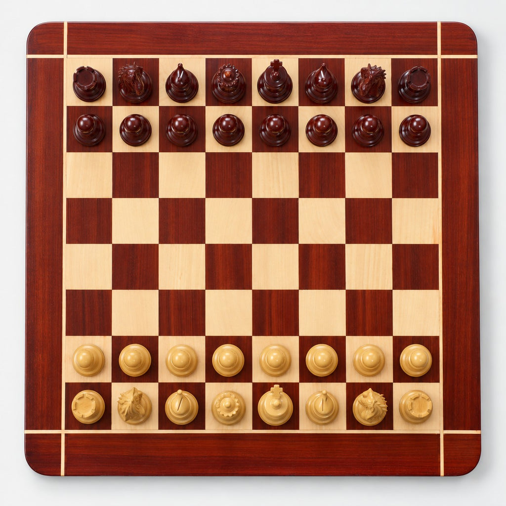 4.3-Inch Napoleon Luxury Staunton Bud Rosewood Chess Set with 23-Inch Board & Storage Box - chessboard top view
