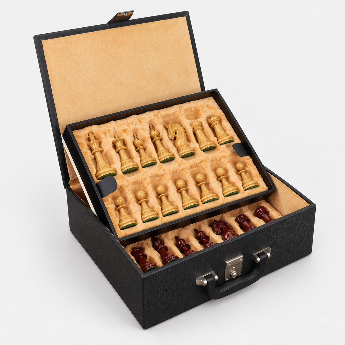 4.3-Inch Napoleon Luxury Staunton Bud Rosewood Chess Set with 23-Inch Board & Storage Box - storage box