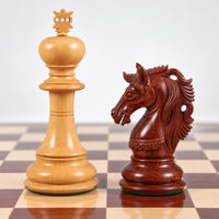 4.6-Inch Prestige Luxury Staunton Chess Set Combo with Bud Rosewood Pieces, Chessboard & Storage Box - king and knight close-up