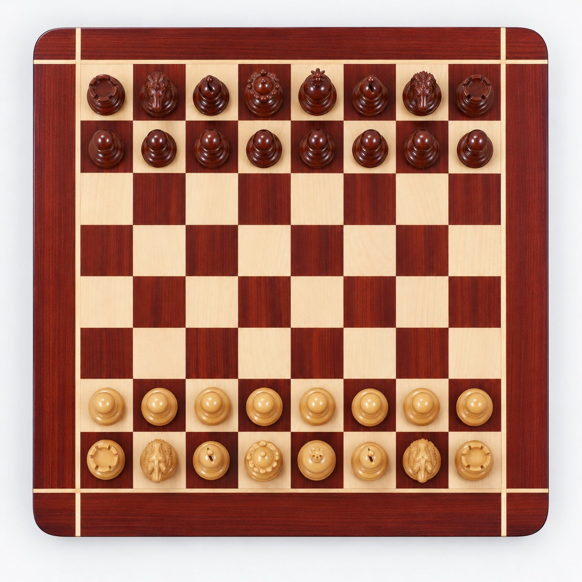 4.6-Inch Prestige Luxury Staunton Chess Set Combo with Bud Rosewood Pieces, Chessboard & Storage Box - chessboard top view