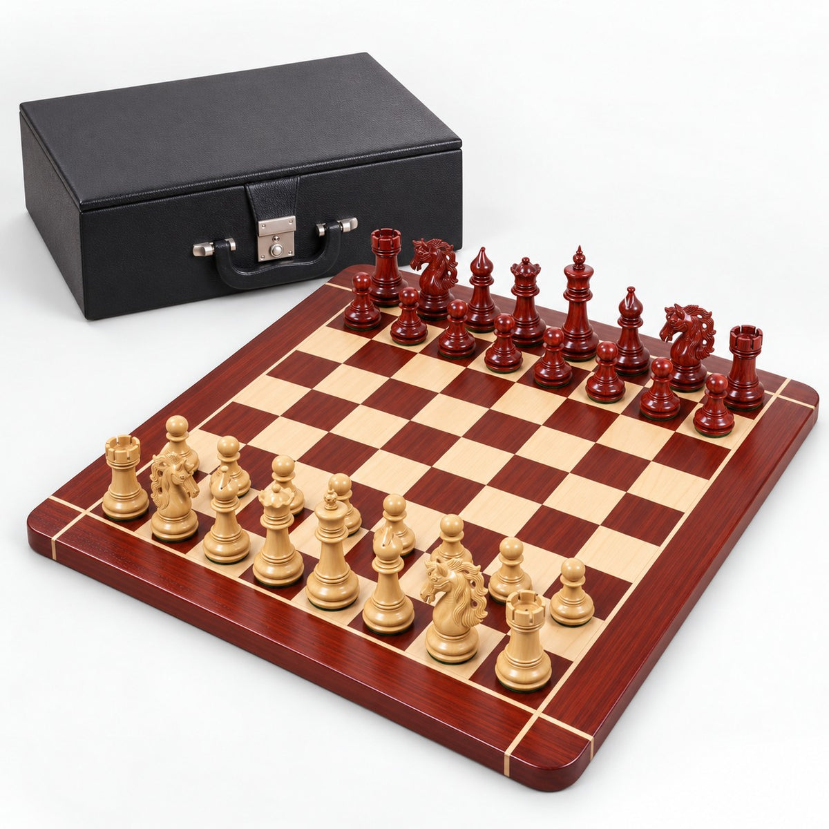 4.6-Inch Spartacus Luxury Staunton Chess Set Combo with Bud Rosewood Pieces, Chess Board, and Storage Box - complete set