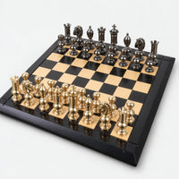 6-Inch Giant Victorian Series Brass Metal Luxury Chess Set with Metal Pieces and 25-Inch Ebony Wood Chessboard - complete set