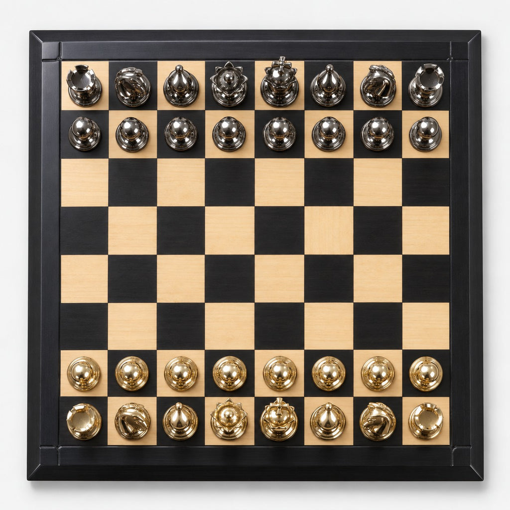 6-Inch Giant Victorian Series Brass Metal Luxury Chess Set with Metal Pieces and 25-Inch Ebony Wood Chessboard - chessboard top view