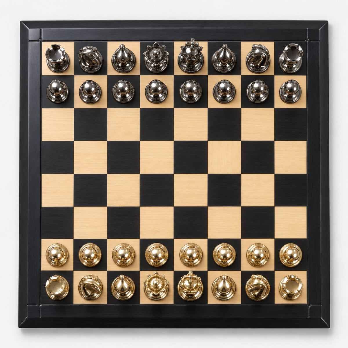 6-Inch Giant Victorian Series Brass Metal Luxury Chess Set with Metal Pieces and 25-Inch Ebony Wood Chessboard - chessboard top view