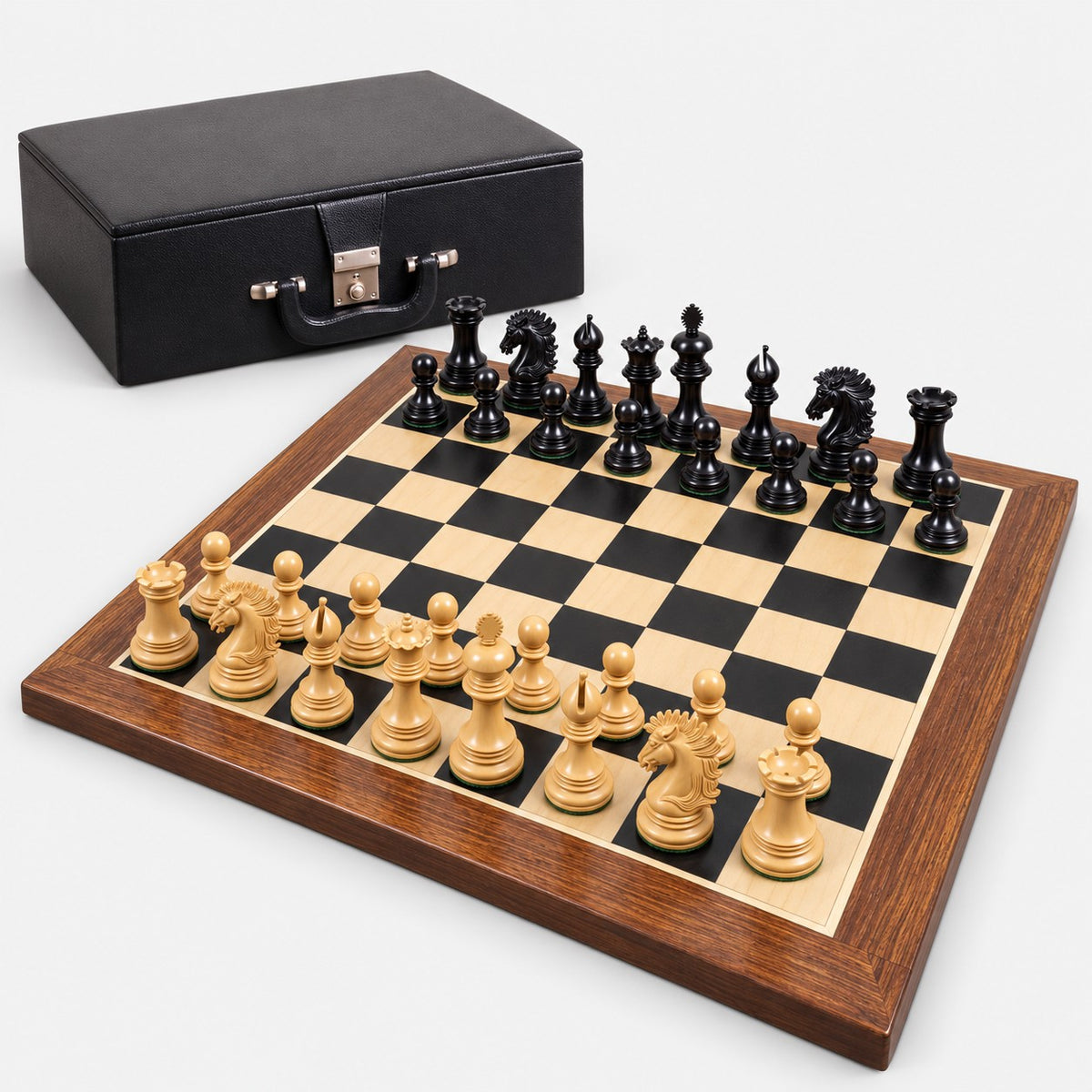 Alexandria Luxury Staunton Chess Set with Ebony Wood Pieces, 23-Inch Chessboard & Storage Box - complete set