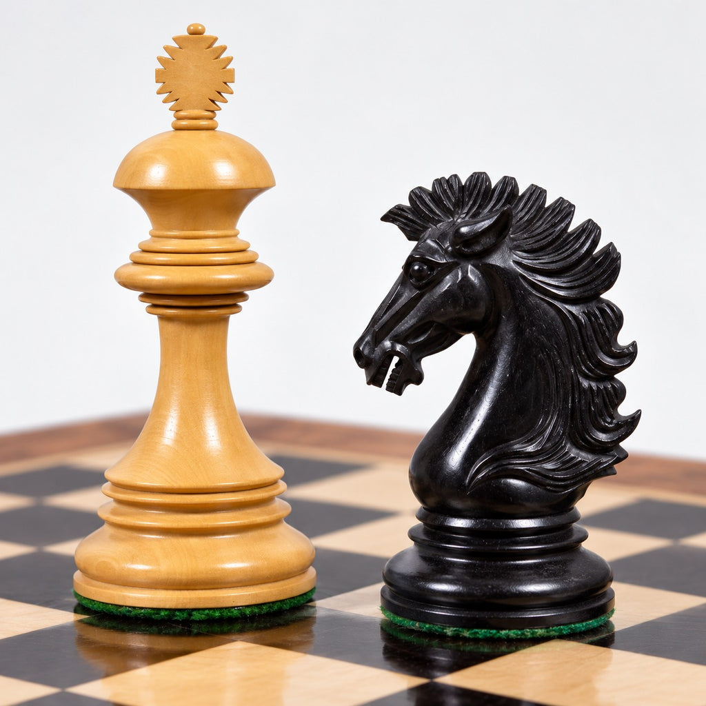 Alexandria Luxury Staunton Chess Set with Ebony Wood Pieces, 23-Inch Chessboard & Storage Box - king and knight close-up