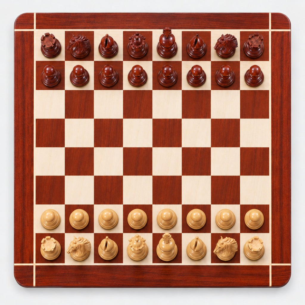 Arthur Luxury Staunton Chess Set - Bud Rosewood Pieces with 23-Inch Wooden Board & Storage Box - chessboard top view