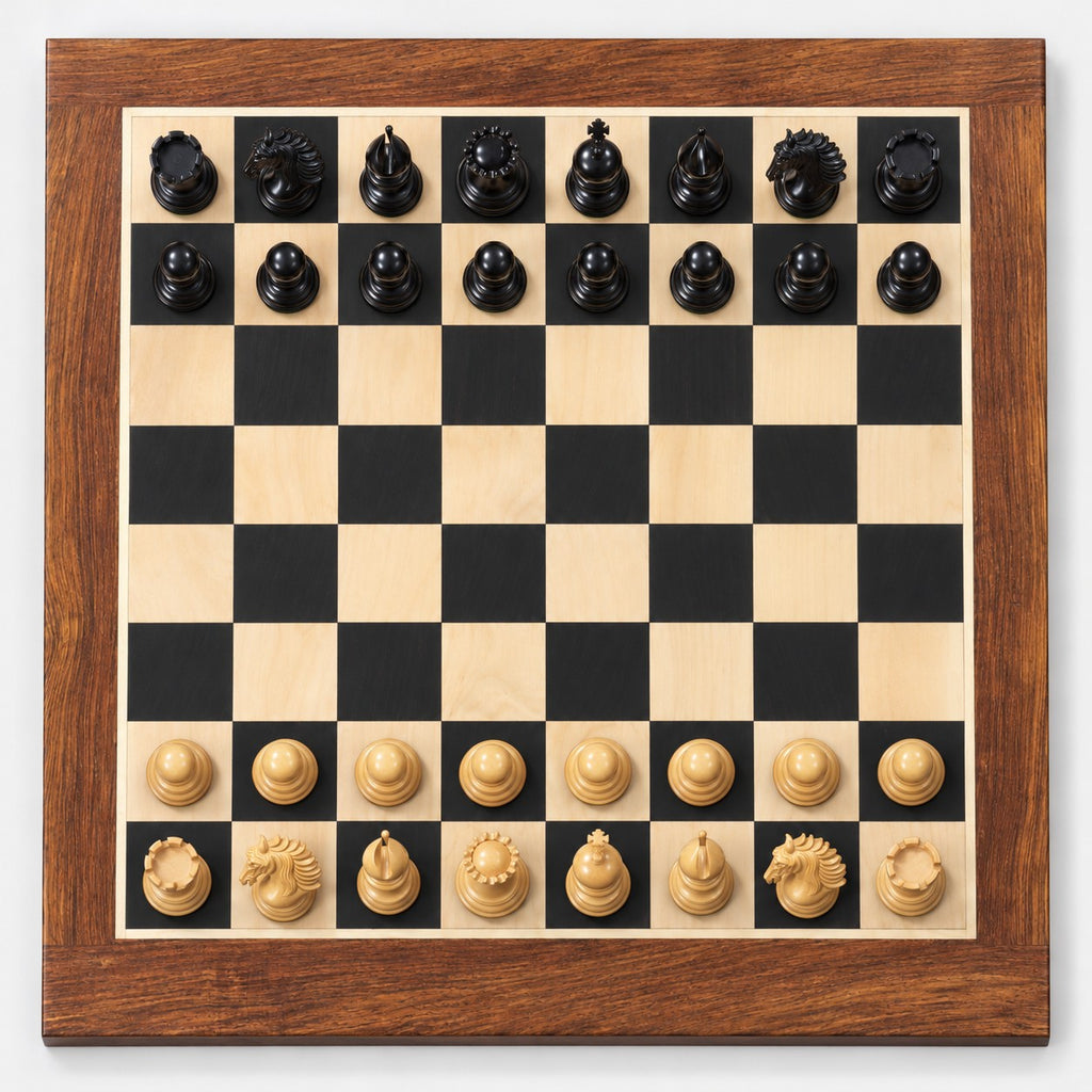 Arthur Luxury Staunton Chess Set - Ebony Wood Pieces with 23-Inch Ebony & Maple Chessboard and Storage Box - chessboard top view