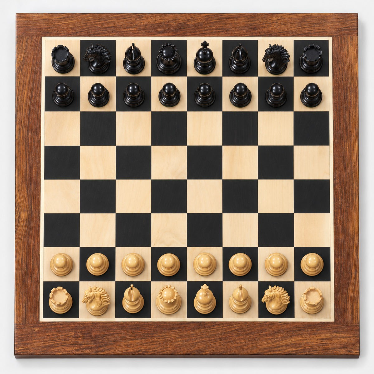 Arthur Luxury Staunton Chess Set - Ebony Wood Pieces with 23-Inch Ebony & Maple Chessboard and Storage Box - chessboard top view