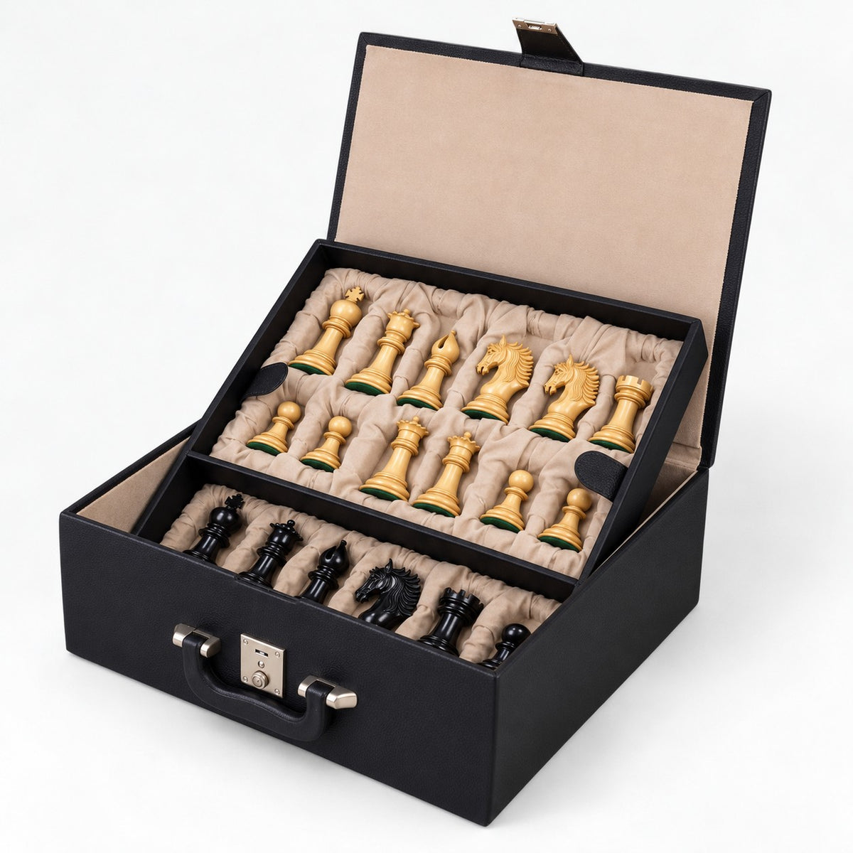 Arthur Luxury Staunton Chess Set - Ebony Wood Pieces with 23-Inch Ebony & Maple Chessboard and Storage Box - storage box
