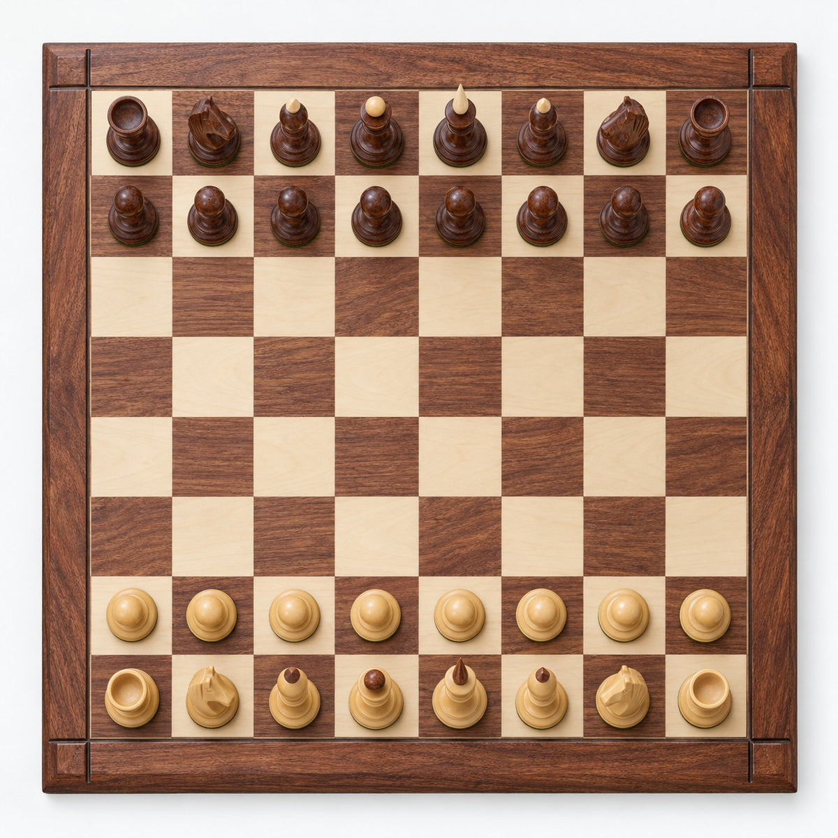 Averbakh Soviet Russian Chess Set with Golden Rosewood Pieces and 21-Inch Drueke-Style Golden Rosewood Board - chessboard top view