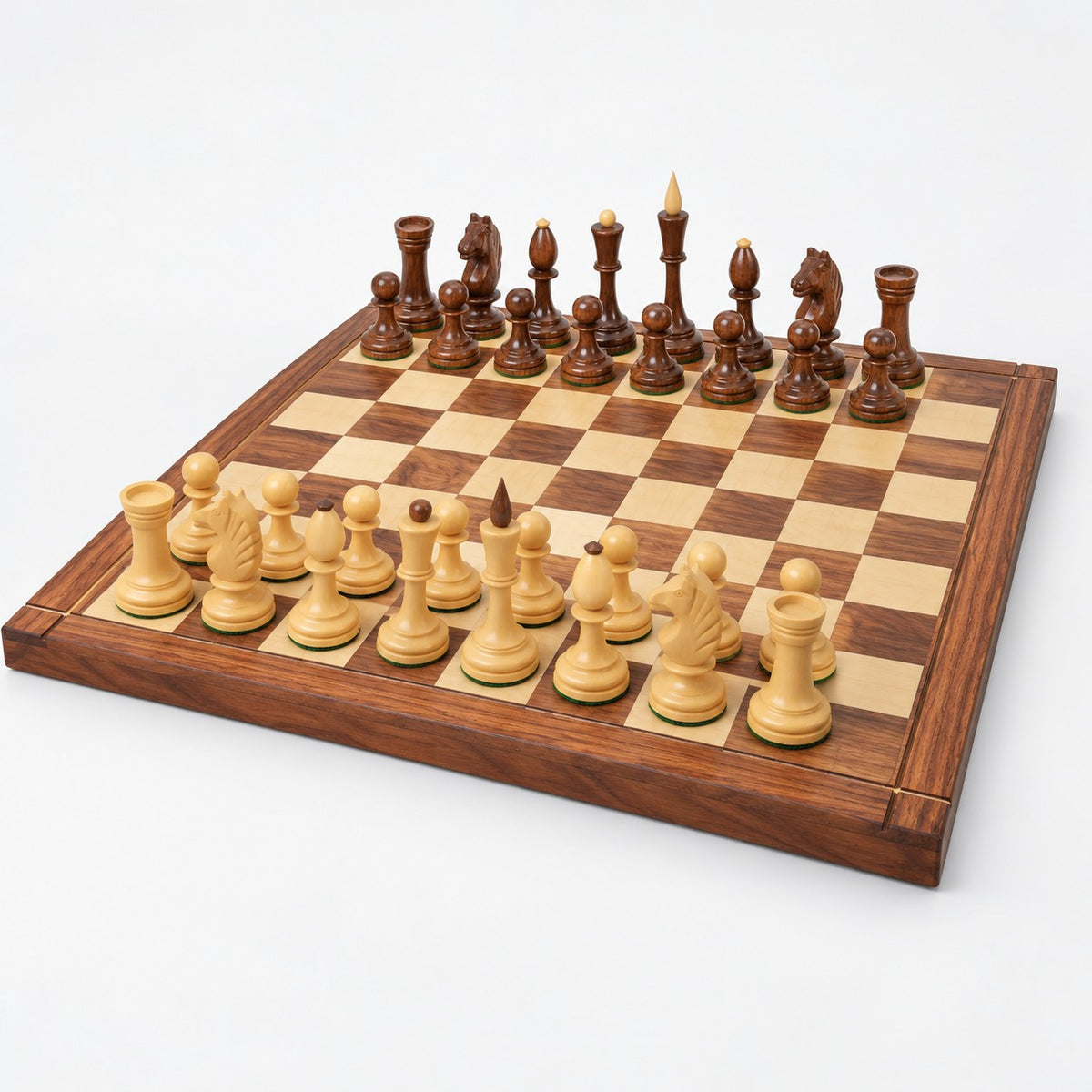 Averbakh Soviet Russian Chess Set with Golden Rosewood Pieces and 21-Inch Drueke-Style Golden Rosewood Board - low angle view