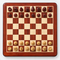 Complete Chamfered Base Staunton Chess Set - Bud Rosewood Pieces with Chessboard and Storage Box - chessboard top view