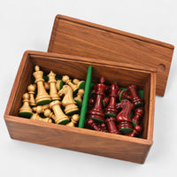 Complete Chamfered Base Staunton Chess Set - Bud Rosewood Pieces with Chessboard and Storage Box - storage box