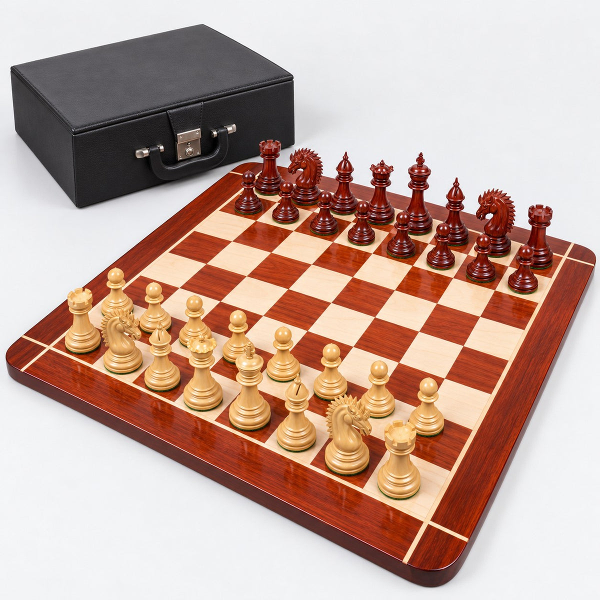 Dragon Luxury Staunton Chess Set with Bud Rosewood Pieces, 23-Inch Chessboard & Premium Storage Box - complete set
