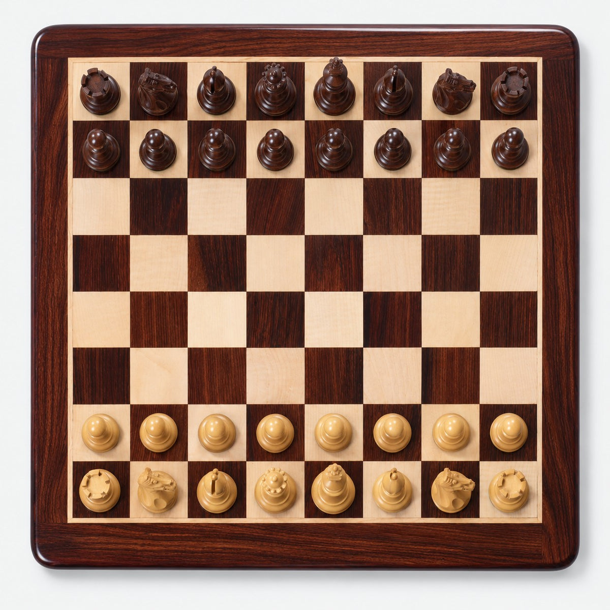 Fierce Knight 4-Inch Staunton Chess Set with Rosewood Pieces, Chessboard and Storage Box - chessboard top view