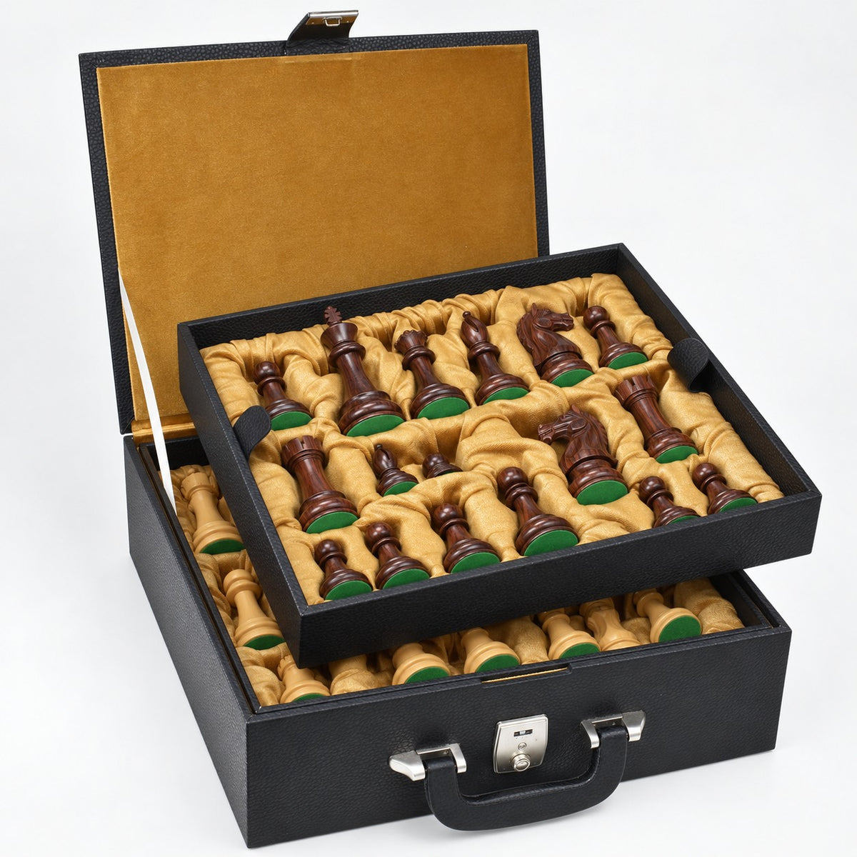 Fierce Knight 4-Inch Staunton Chess Set with Rosewood Pieces, Chessboard and Storage Box - storage box