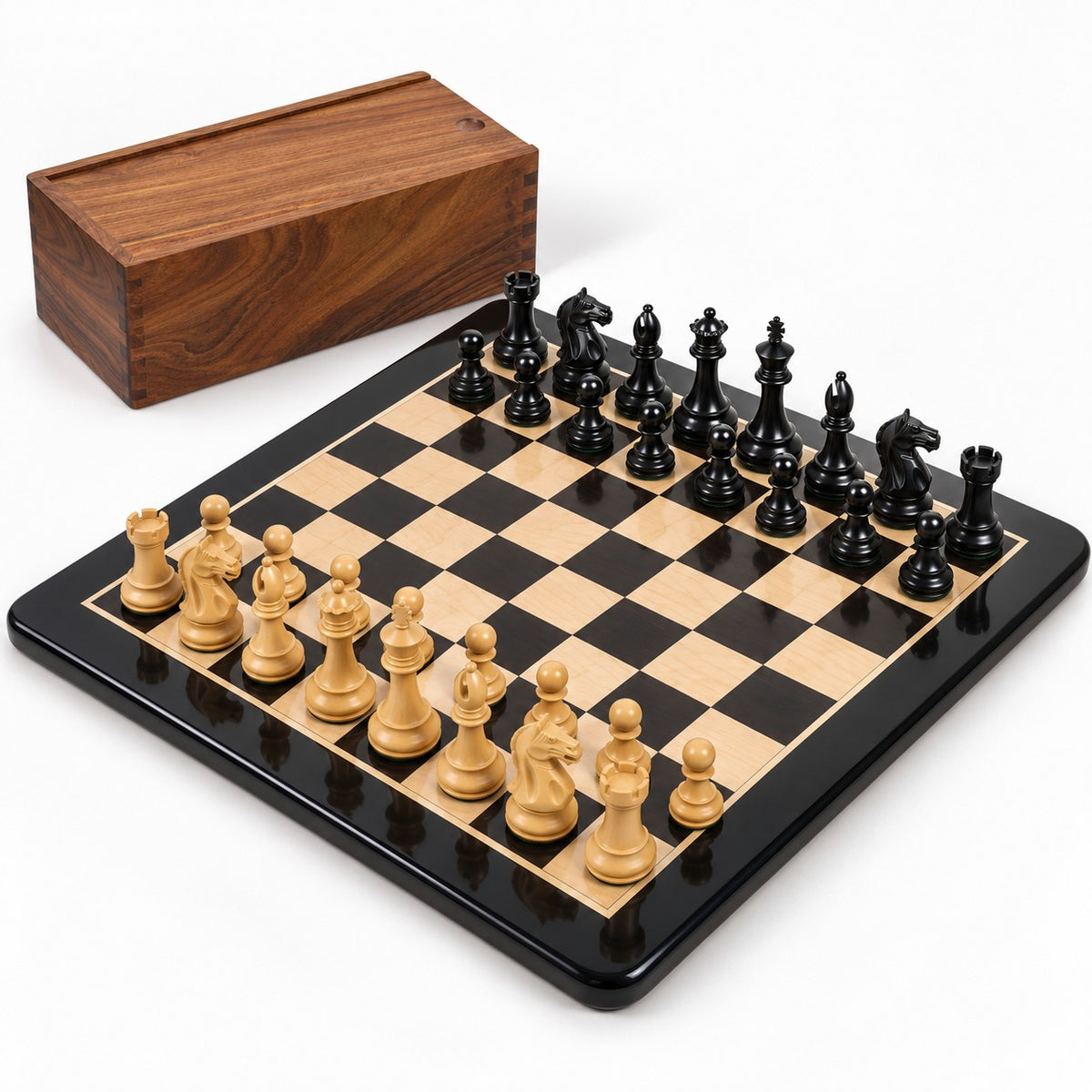 Fierce Knight Staunton Chess Set with 21-Inch Wooden Chessboard and Storage Box Combo - complete set