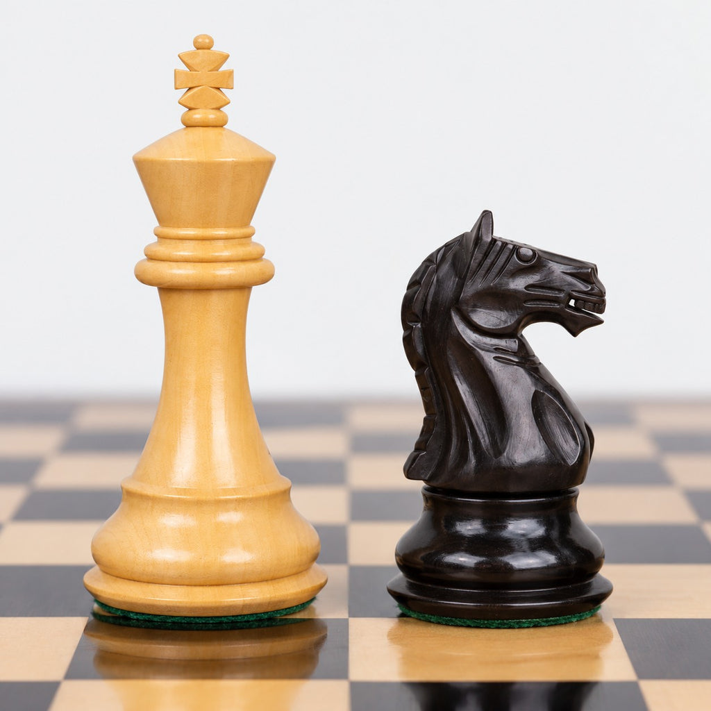 Fierce Knight Staunton Chess Set with 21-Inch Wooden Chessboard and Storage Box Combo - king and knight close-up