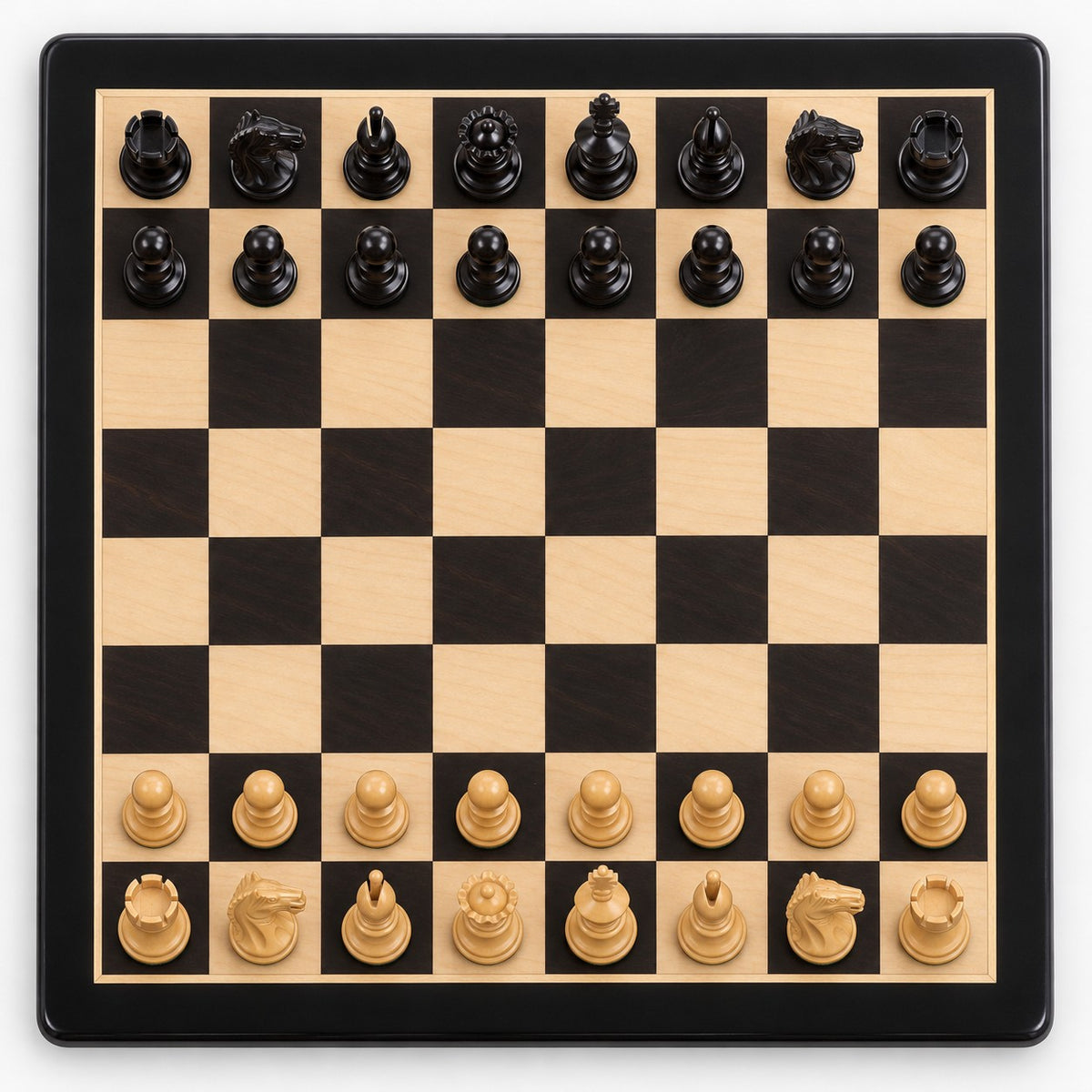 Fierce Knight Staunton Chess Set with 21-Inch Wooden Chessboard and Storage Box Combo - chessboard top view