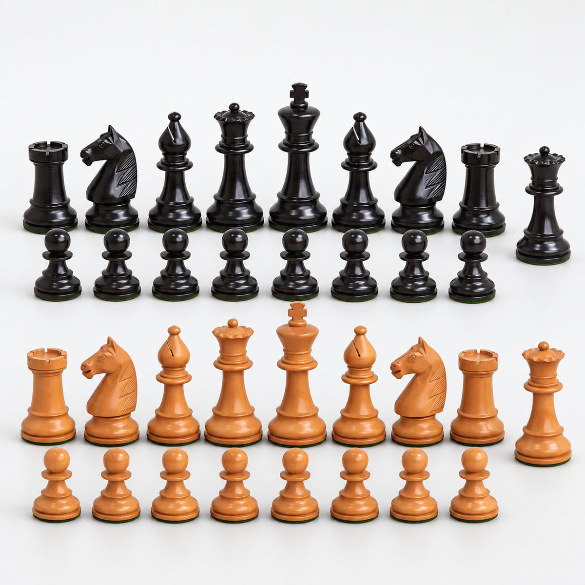 French Grandmaster Staunton Chess Pieces - Antiqued Boxwood, 4.1-Inch King - Pieces Only - complete set