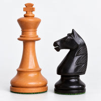 French Grandmaster Staunton Chess Pieces - Antiqued Boxwood, 4.1-Inch King - Pieces Only - king and knight close-up