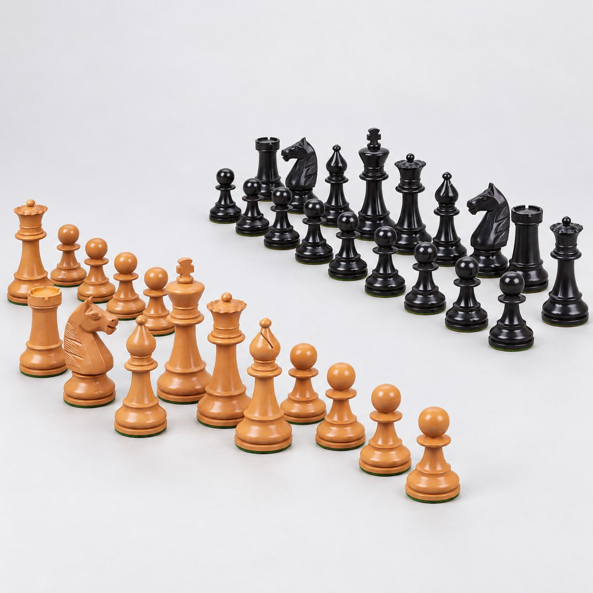 French Grandmaster Staunton Chess Pieces - Antiqued Boxwood, 4.1-Inch King - Pieces Only - side view of the pieces