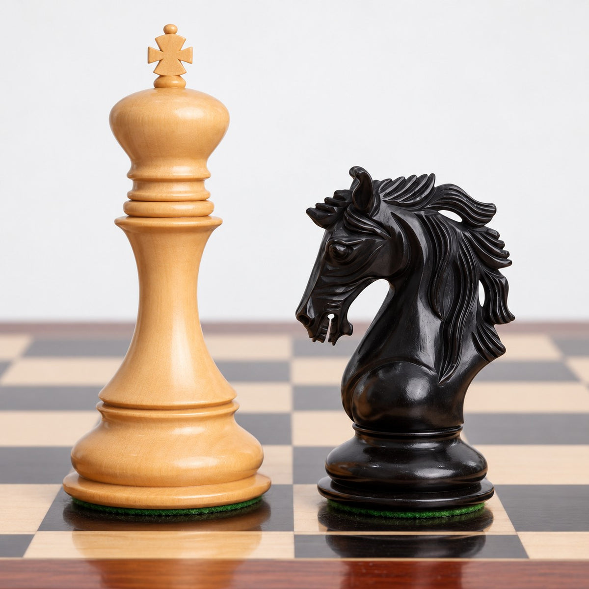 Goliath Series Luxury Staunton Chess Set with Ebony Wood Pieces, Board & Storage Box - king and knight close-up
