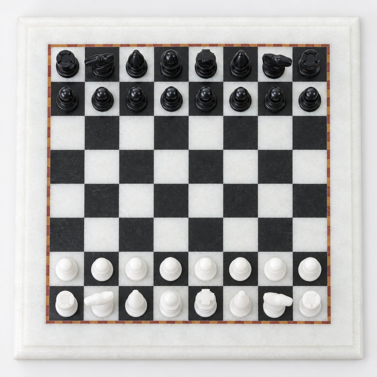 Handcrafted Black & White Marble Chess Set - 12" Board with Hand-Carved Pieces, Elegant Gift for Chess Lovers - chessboard top view