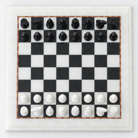 Handcrafted Black & White Marble Chess Set - 12" Board with Hand-Carved Pieces, Elegant Gift for Chess Lovers - chessboard top view
