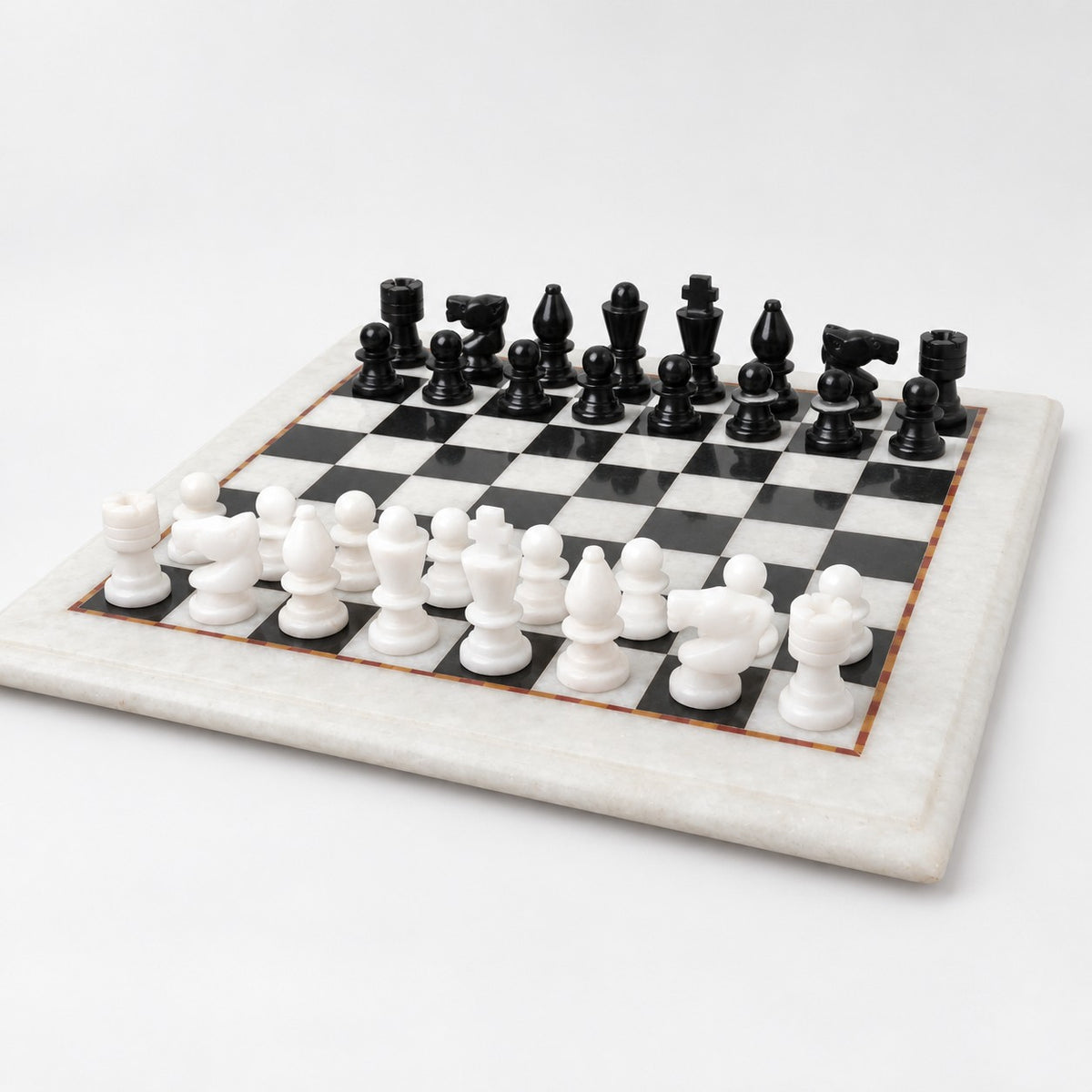 Handcrafted Black & White Marble Chess Set - 12" Board with Hand-Carved Pieces, Elegant Gift for Chess Lovers - low angle view