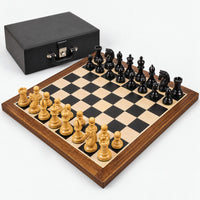 Luxury 4.1-Inch Stallion Staunton Ebony Wood Chess Set with 23-Inch Ebony & Maple Board and Storage Box - complete set