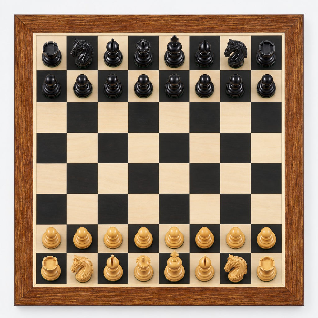 Luxury 4.1-Inch Stallion Staunton Ebony Wood Chess Set with 23-Inch Ebony & Maple Board and Storage Box - chessboard top view