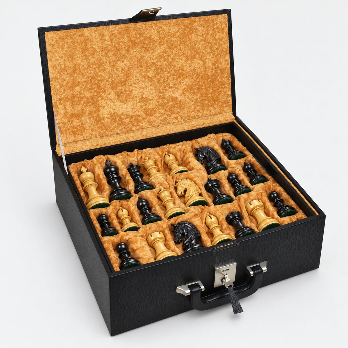 Luxury 4.1-Inch Stallion Staunton Ebony Wood Chess Set with 23-Inch Ebony & Maple Board and Storage Box - storage box