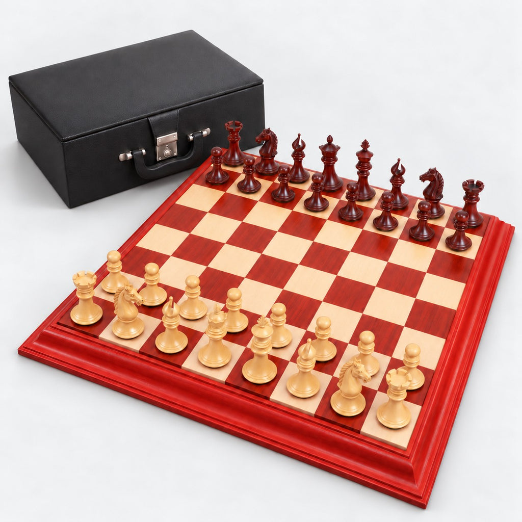 Luxury 4.3-Inch Aristocrat Series Staunton Chess Set - Bud Rosewood & Boxwood Pieces with Board and Storage Box - complete set