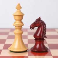 Luxury 4.3-Inch Aristocrat Series Staunton Chess Set - Bud Rosewood & Boxwood Pieces with Board and Storage Box - king and knight close-up
