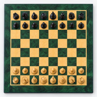 Luxury 4.6-Inch Avant-Garde Ebony Staunton Chess Set with Printed Burl Chessboard and Storage Box - chessboard top view