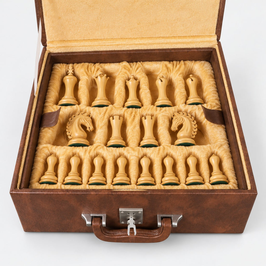 Luxury 4.6-Inch Avant-Garde Ebony Staunton Chess Set with Printed Burl Chessboard and Storage Box - storage box