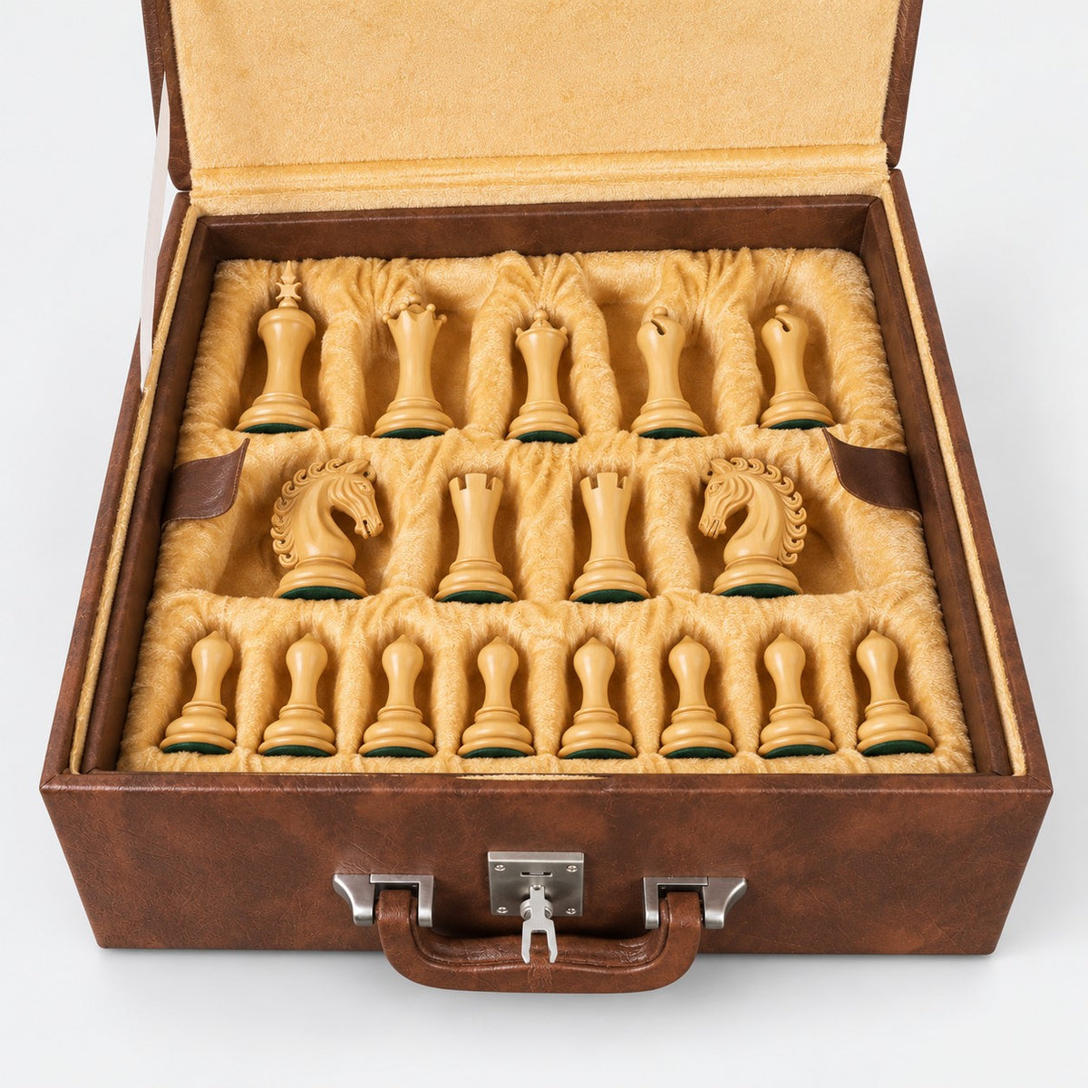 Luxury 4.6-Inch Avant-Garde Ebony Staunton Chess Set with Printed Burl Chessboard and Storage Box - storage box