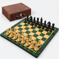 Luxury 4.6" Colombian Ebony Wood Chess Set with 22" Printed Board and Storage Box - complete set