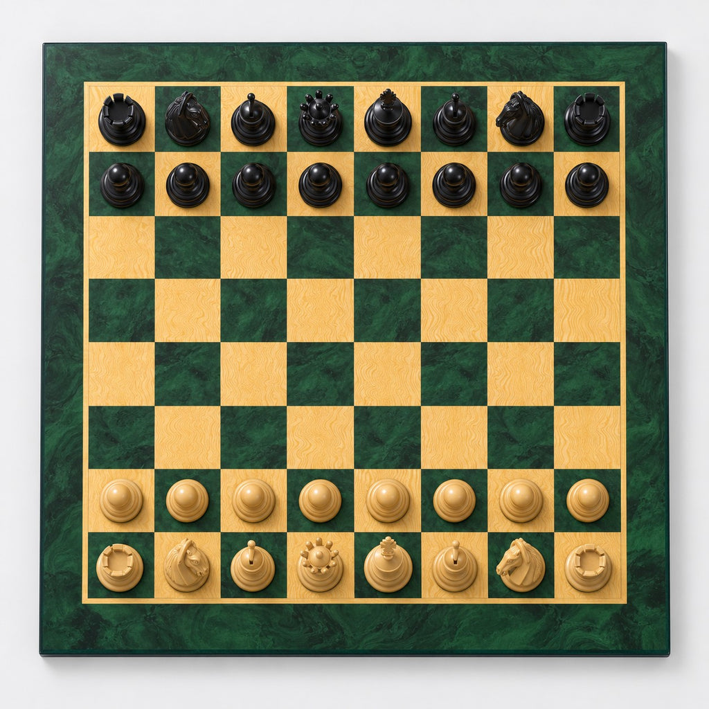 Luxury 4.6" Colombian Ebony Wood Chess Set with 22" Printed Board and Storage Box - chessboard top view