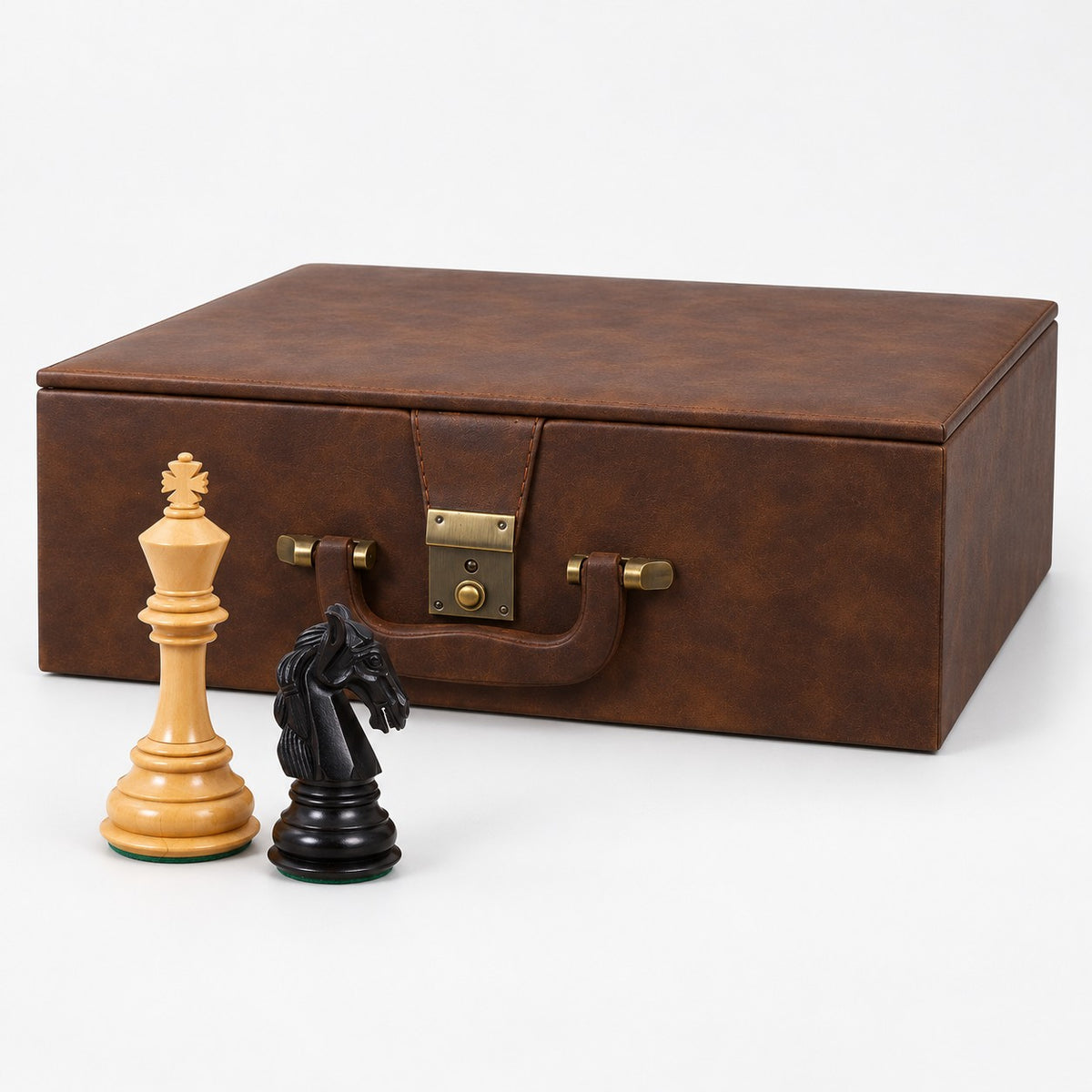 Luxury 4.6" Colombian Ebony Wood Chess Set with 22" Printed Board and Storage Box - storage box