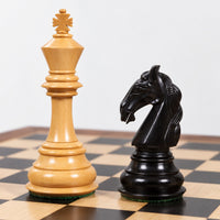 Luxury 4.6-Inch Colombian Staunton Chess Set in Ebony with 23-Inch Ebony & Maple Board and Storage Box - king and knight close-up